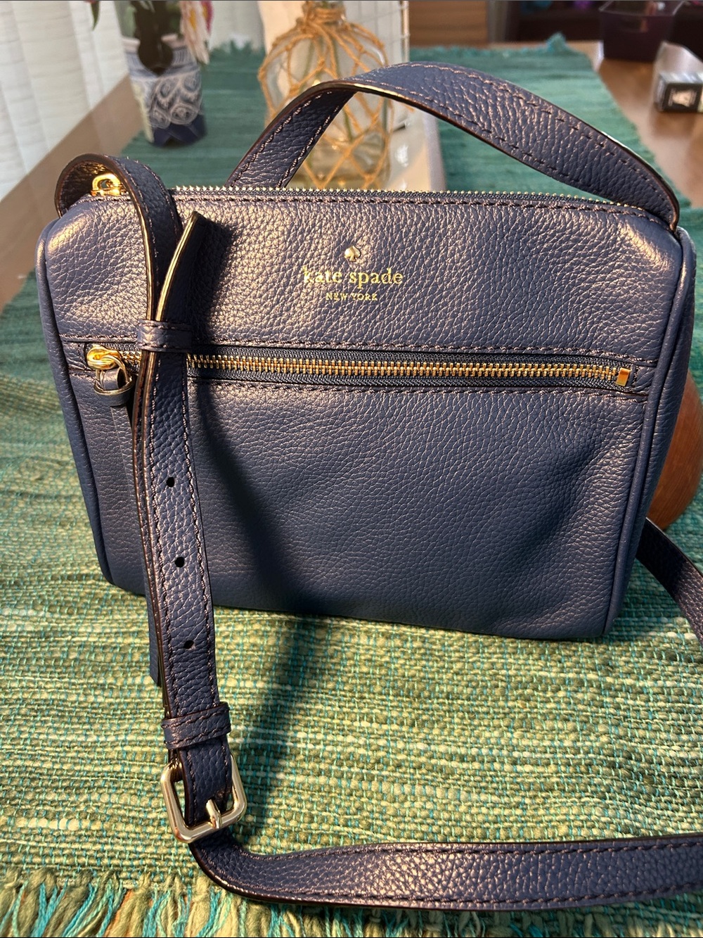 kate spade Navy Pebbled Leather Crossbody with Gold Hardware